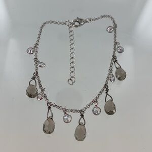 Sterling Silver Chain and CZ and Smoky Gray Briolette Bracelet